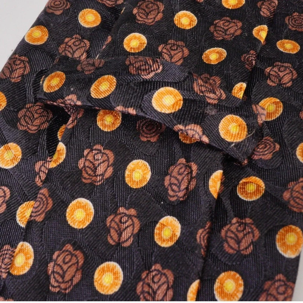 Ermenegildo‎ Zegna Black, Brown and Gold 100% Silk Floral Tie